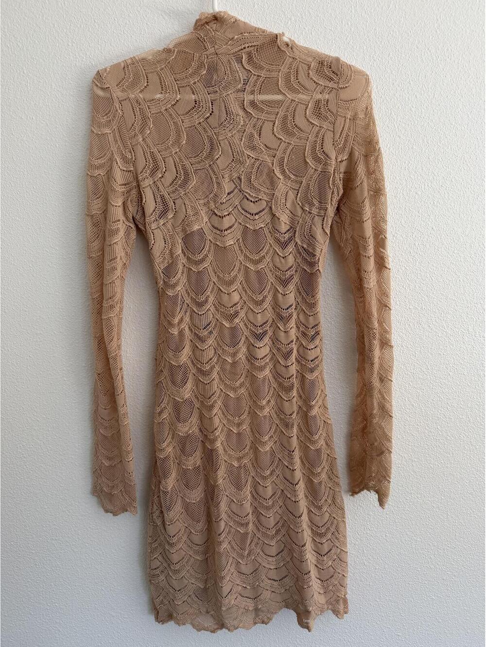 Nightcap by Carisa René Nude Blush French Lace Mesh Turtleneck Dress Sz 1 XS/S - Picture 5 of 6